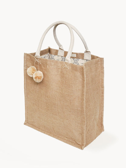 Jute Canvas Market Bag With Pompom