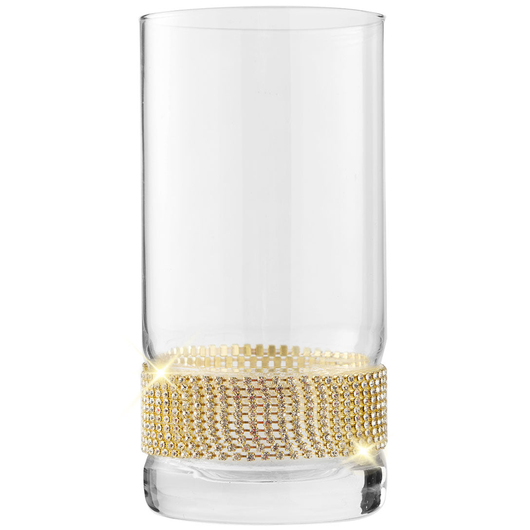 Berkware Luxurious Highball Cocktail Glasses - Sparkling "Rhinestone Diamond" Studded  Collins Glass - 16oz, Set of 2