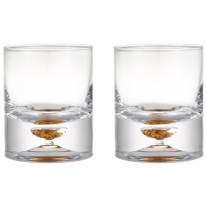 Berkware Lowball Whiskey Glasses with Unique Embedded Gold tone Flake Design