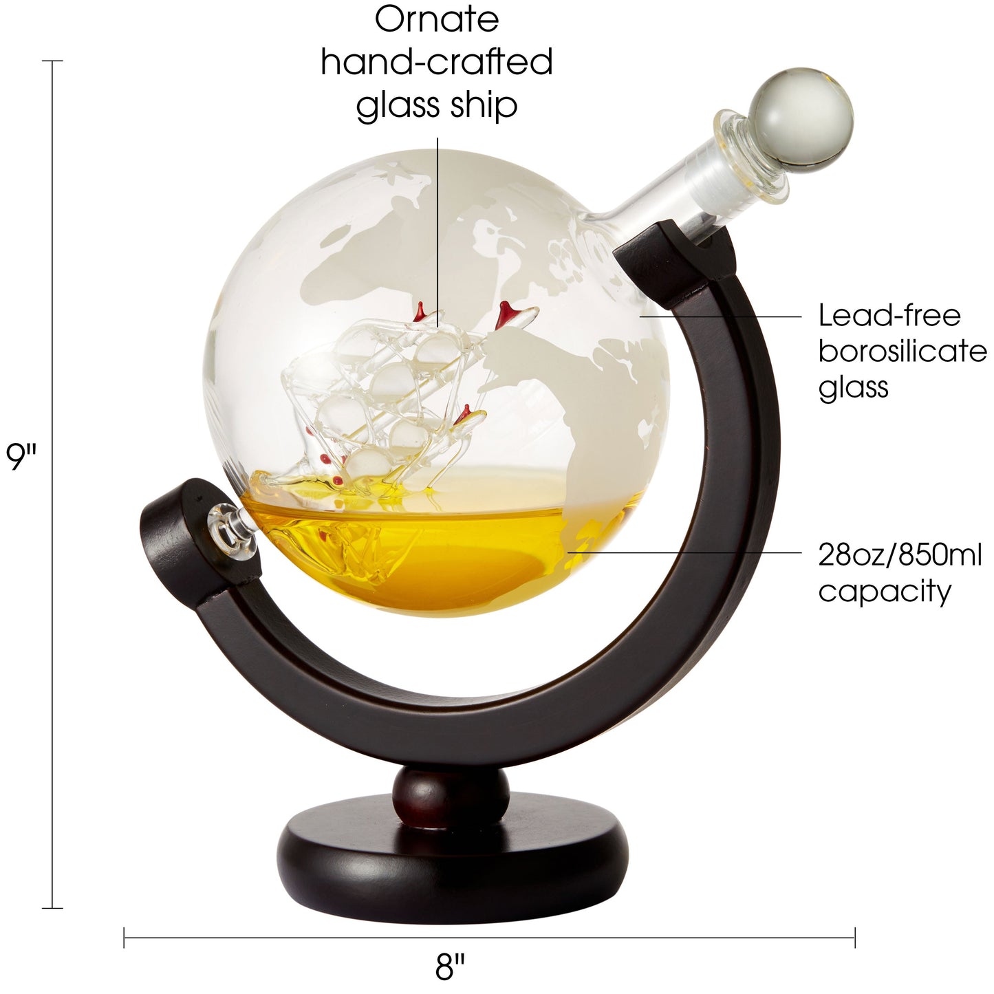 Berkware Elegant Globe  Whiskey Decanter - Handblown & Exquisite