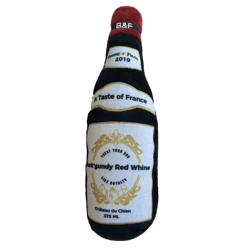 Wine Bottle Squeaky Dog Plush Toy (Bark'gundy Red Whine)