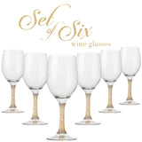 Berkware Set of 6 Crystal Wine Glasses - Elegant Gold tone Studded Long Stem Red Wine Glasses
