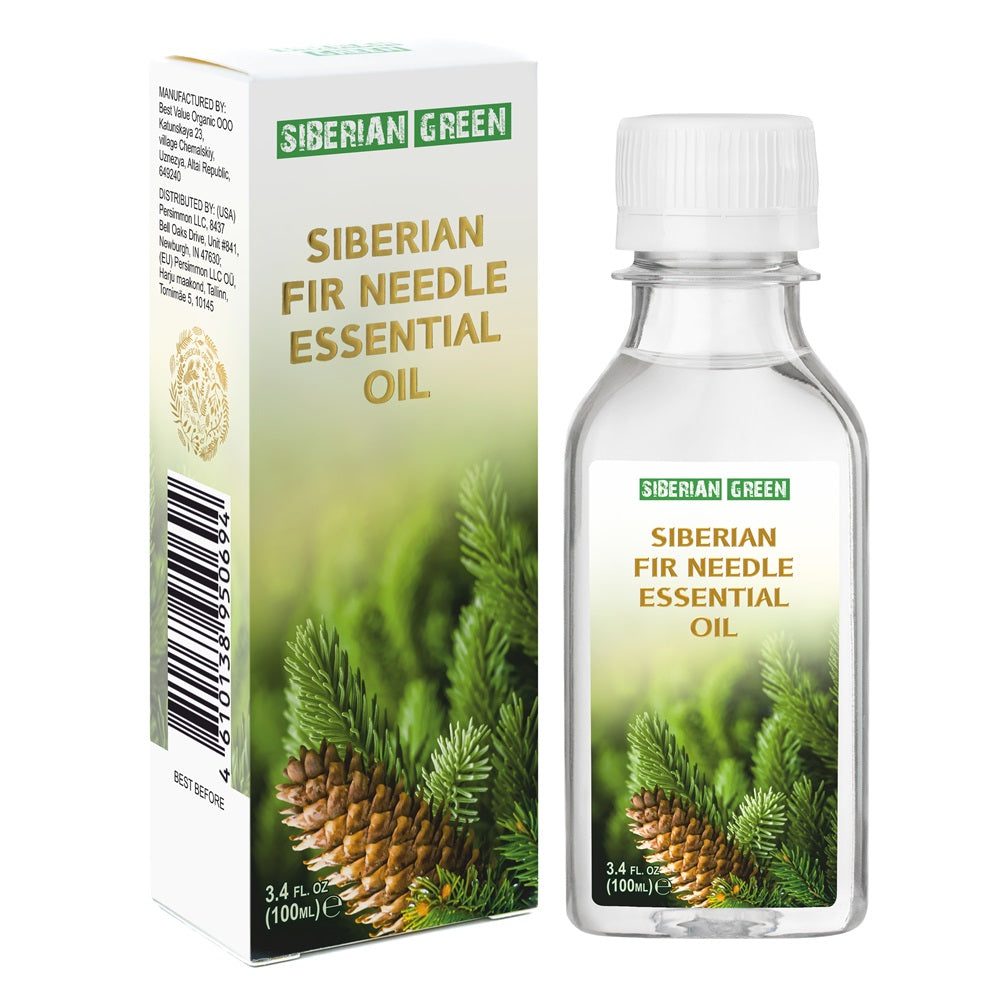 Siberian Green Fir Needle Essential Oil 3.4 oz - 100% Pure Finest Undiluted with Original Siberian Pine Branch Inside