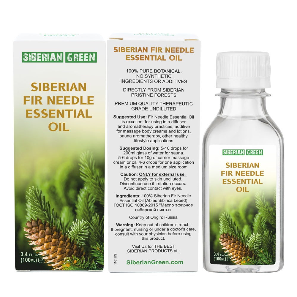 Siberian Green Fir Needle Essential Oil 3.4 oz - 100% Pure Finest Undiluted with Original Siberian Pine Branch Inside