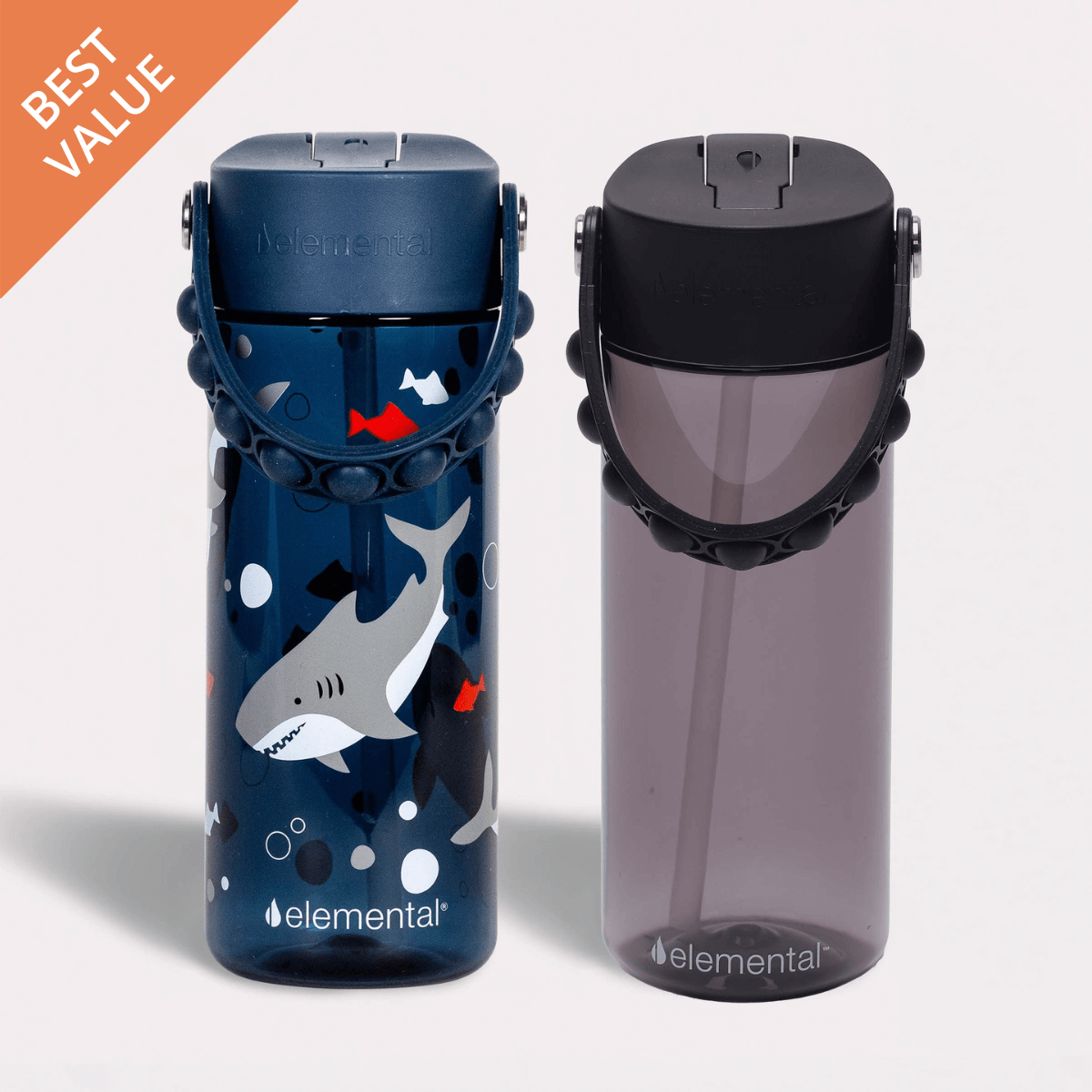 Elemental Splash 18oz Pop Bottle 2 Pack -  Shark and Black