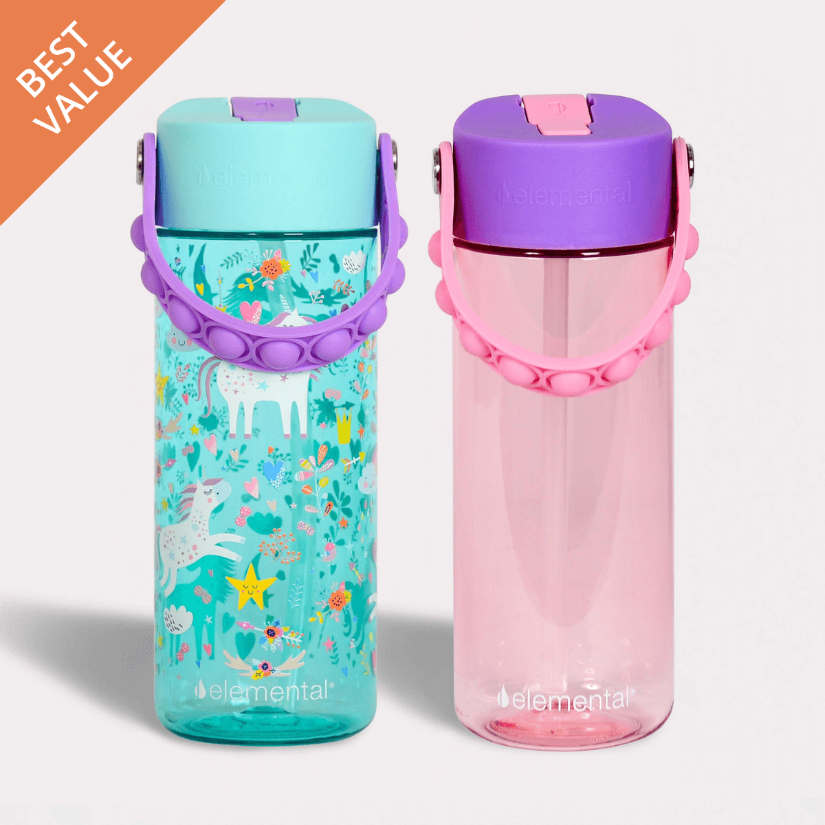 Elemental Splash 18oz Pop Bottle 2 Pack - Unicorn and Rose