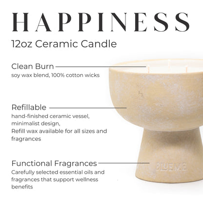 Happiness - Ceramic Refillable Candle - Yuzu & Ginger