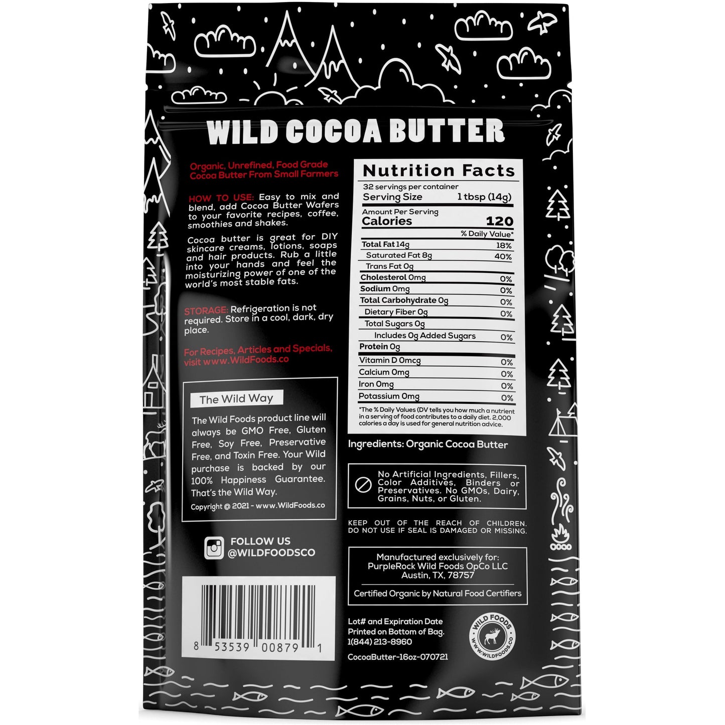 Wild Cocoa Butter Wafers, Raw & Organic by Wild Foods
