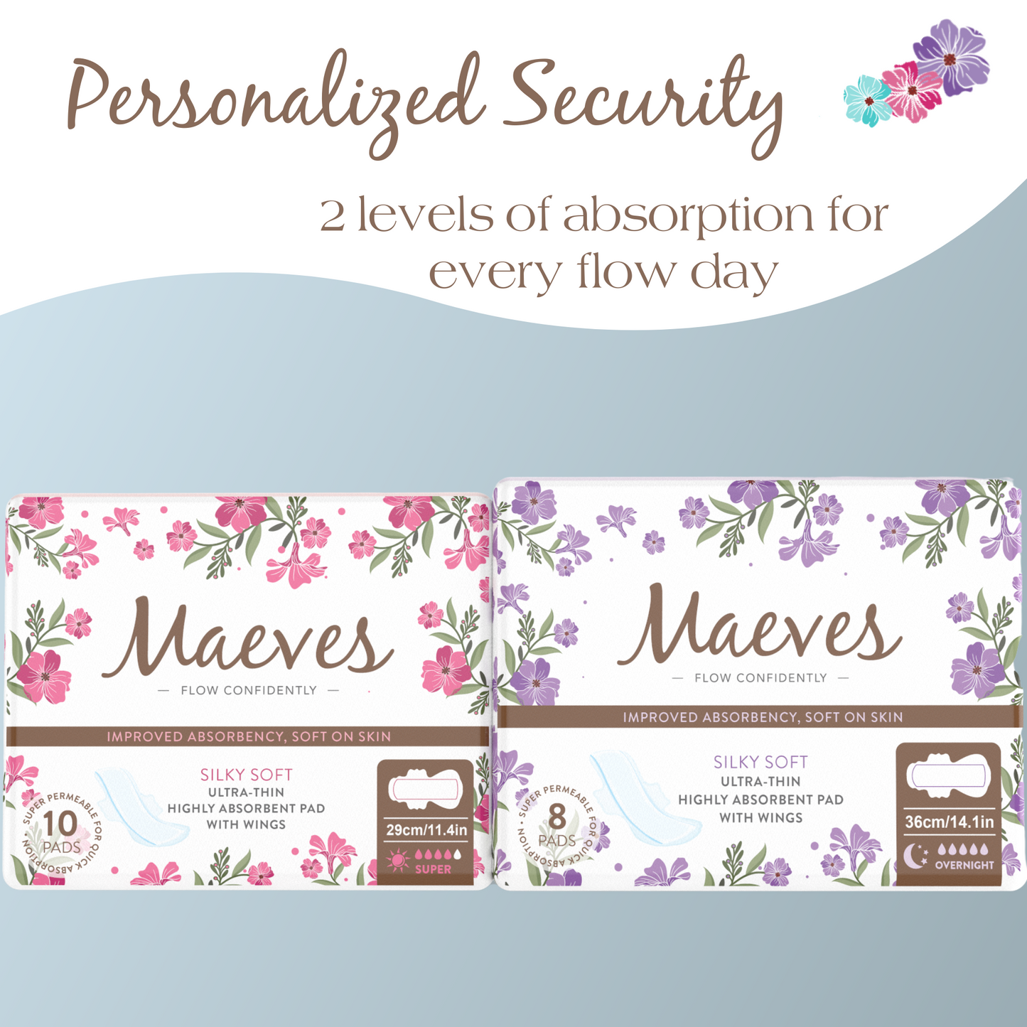 Ultra-Thin Super and Overnight Absorbency Sanitary Pads- 2 Packs by Maeves Pads