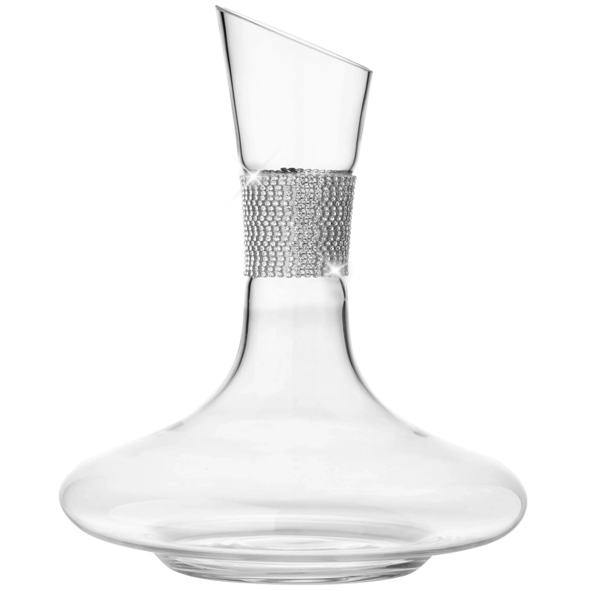 Berkware Red Wine Decanter - Luxuriuos 750ml Wide Base Glass Wine Carafe with Dazzling Rhinestone Design (Silver tone)