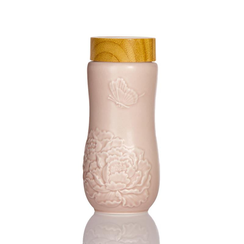 Golden Age Peony Ceramic Tea Tumbler by ACERA LIVEN