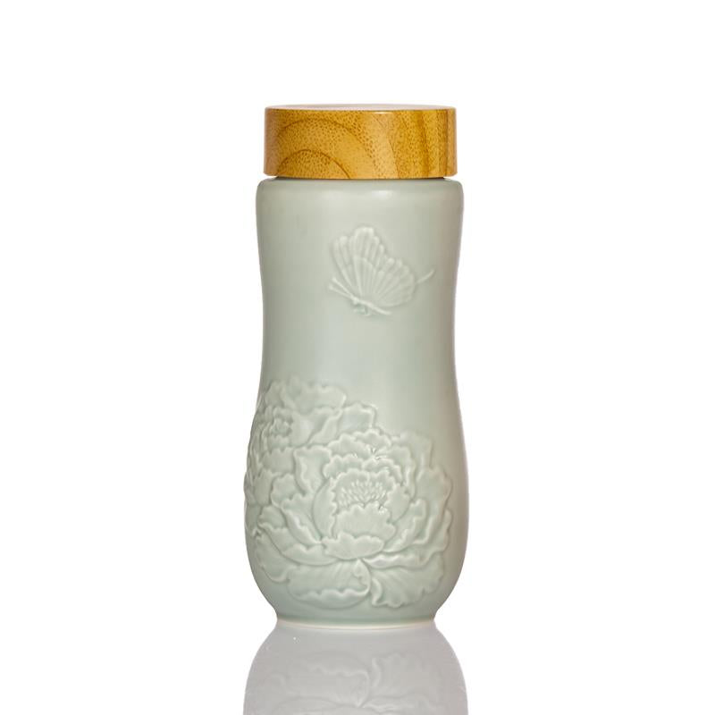 Golden Age Peony Ceramic Tea Tumbler by ACERA LIVEN