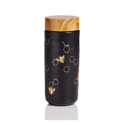 Honey Bee Ceramic Travel Mug / Gold 12.3 oz by ACERA LIVEN