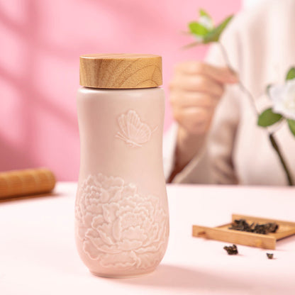 Golden Age Peony Ceramic Tea Tumbler by ACERA LIVEN