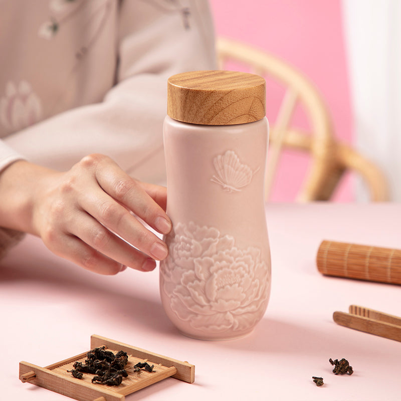 Golden Age Peony Ceramic Tea Tumbler by ACERA LIVEN