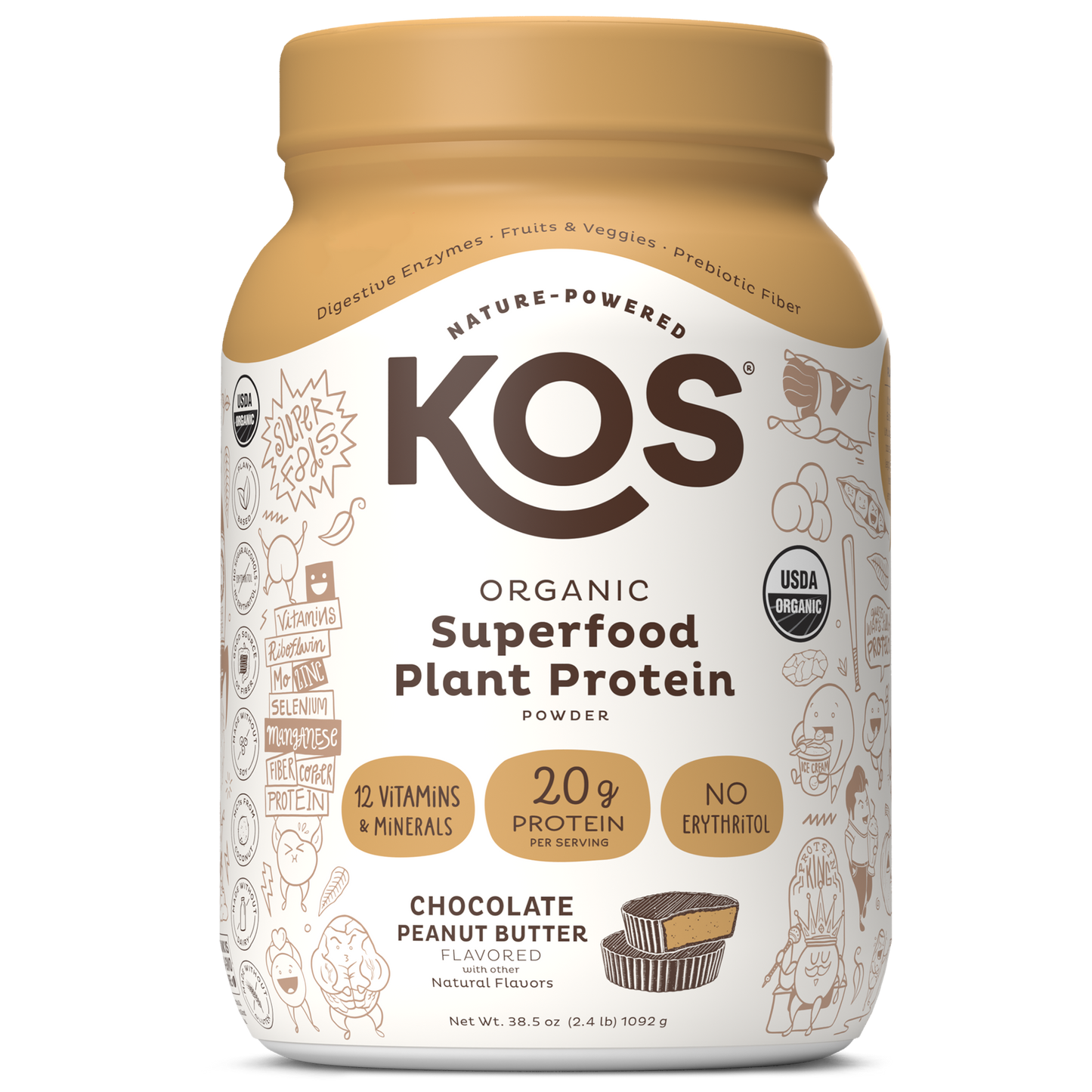 KOS Organic Plant Protein, Chocolate Peanut Butter, 28 Servings by KOS.com