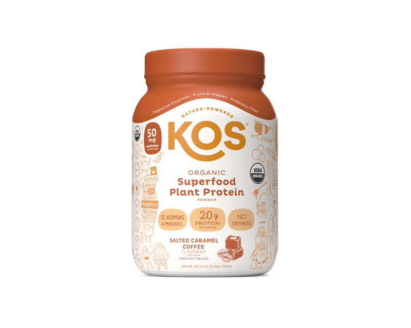 KOS Organic Plant Protein, Salted Caramel Coffee, 28 servings by KOS.com