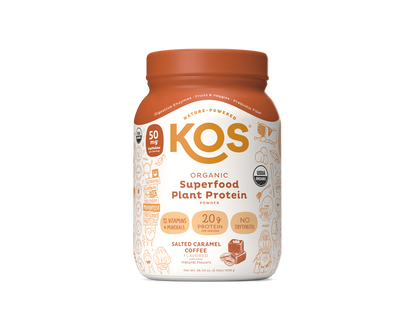 KOS Organic Plant Protein, Salted Caramel Coffee, 28 servings