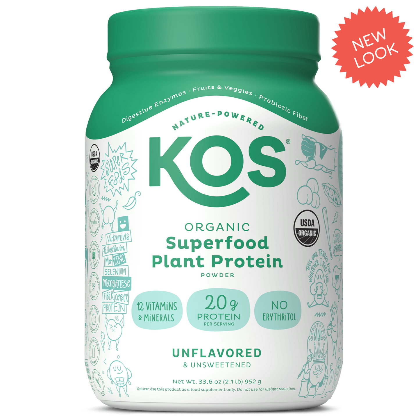 KOS Organic Plant Protein, Unflavored & Unsweetened, 28 Servings by KOS.com