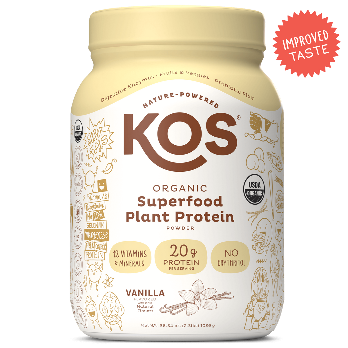 KOS Organic Plant Protein, Vanilla, 28 Servings by KOS.com