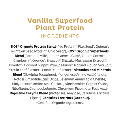 KOS Organic Plant Protein, Vanilla, 28 Servings