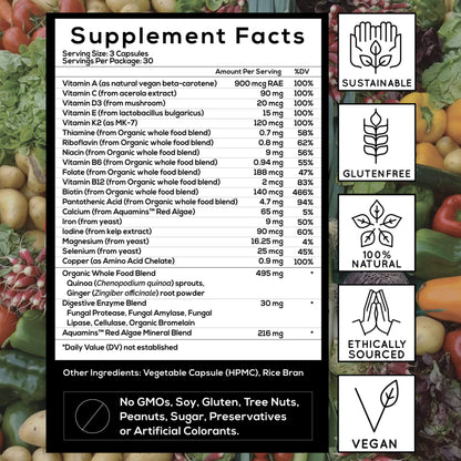 Whole Food Daily Multivitamin Sourced From 25+ Fruits and Vegetables by Wild Foods