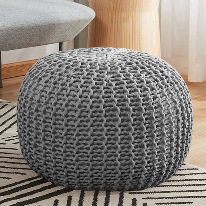 Cheer Collection 18" Round Pouf Ottoman - Chunky Hand-Knit Decorative and Comfortable Foot Rest