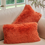 Cheer Collection  Shaggy Long Hair Throw Pillows - Super Soft and Plush Faux Fur Lumbar Accent Pillows - 12 x 20 - Set of 2