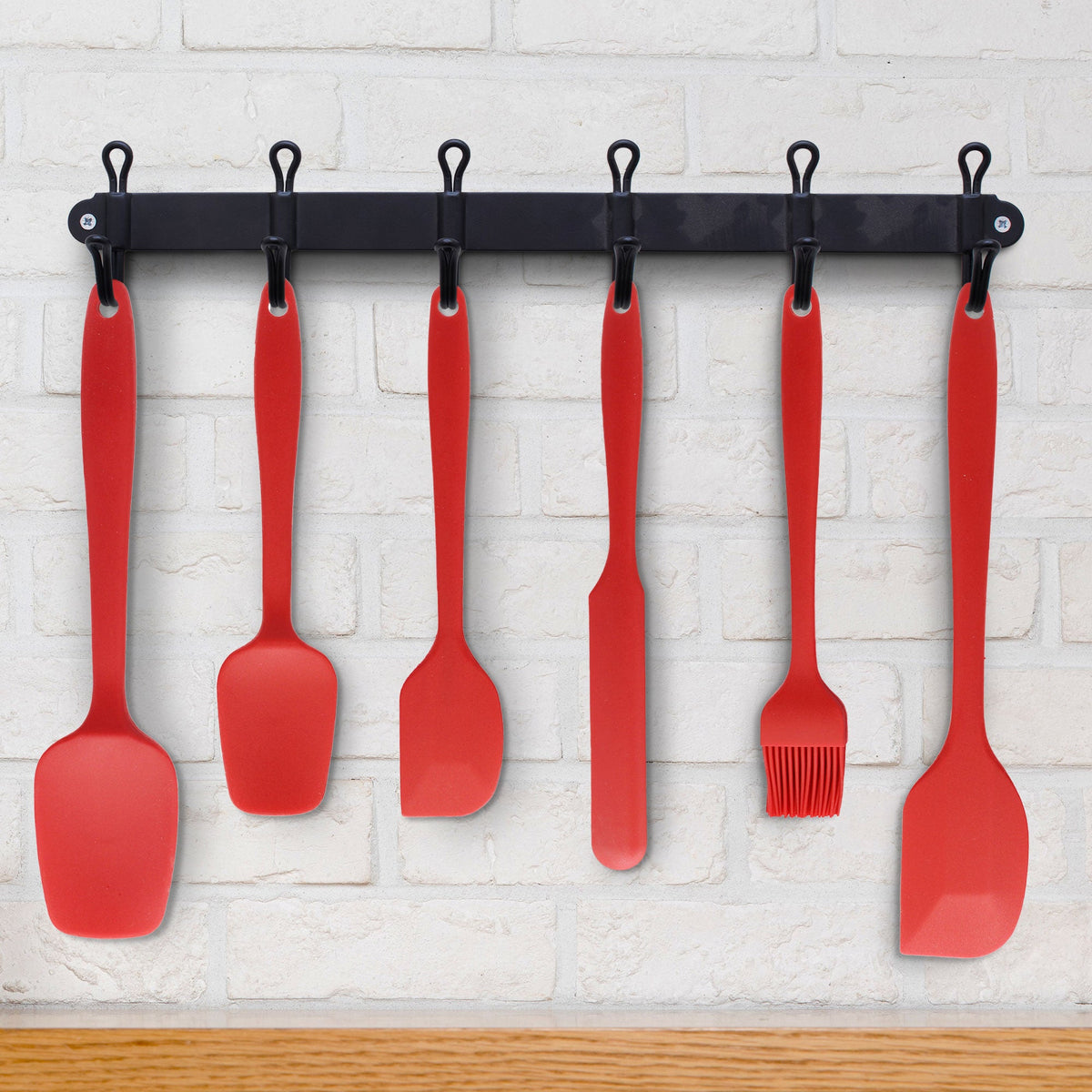 Cheer Collection Silicone Spatula Set, Silicone Spatulas For Nonstick Cookware, Cooking and Baking Sets for Kitchen, Red, 6 Pieces