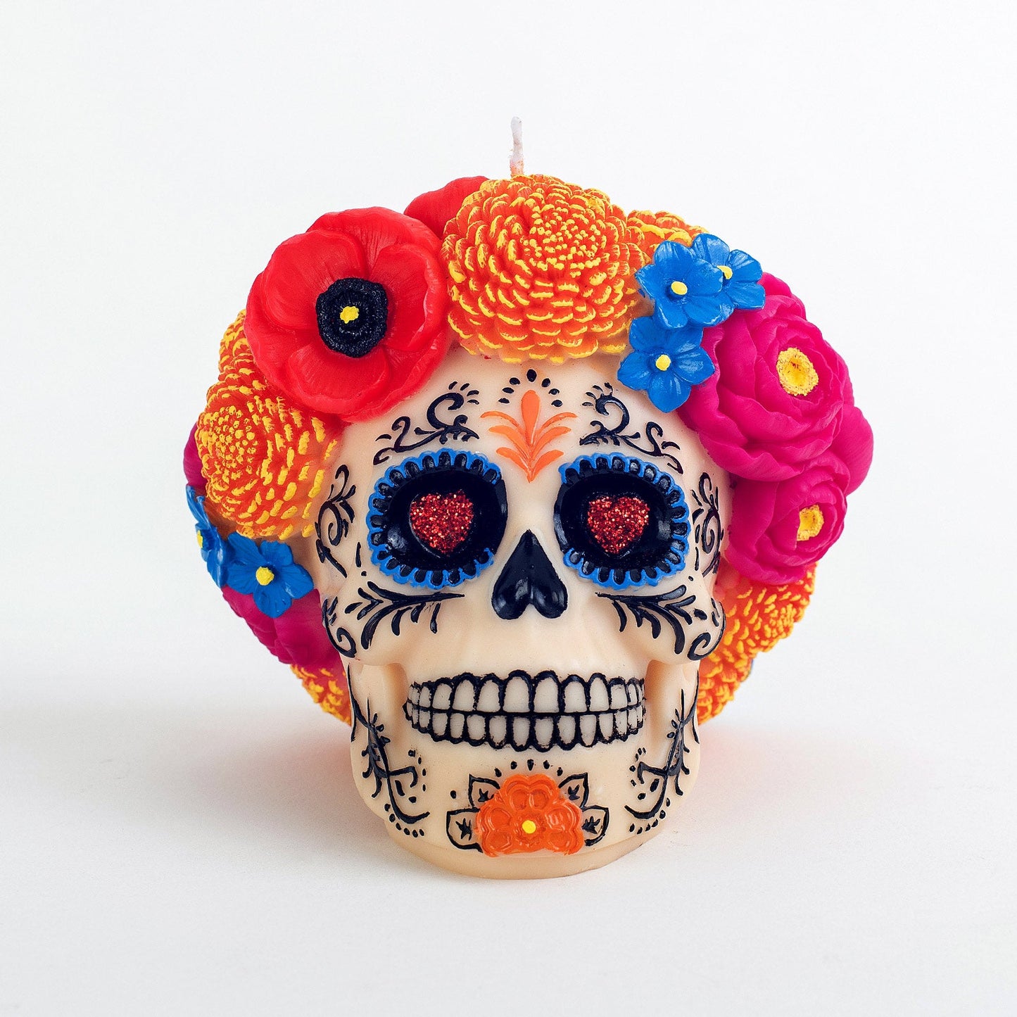 Dia De Los Muertos | Floral Skull Scented Candle for Day of The Dead Mexico | Calavera Skull with Floral Decoration | Home Room Decor Candle