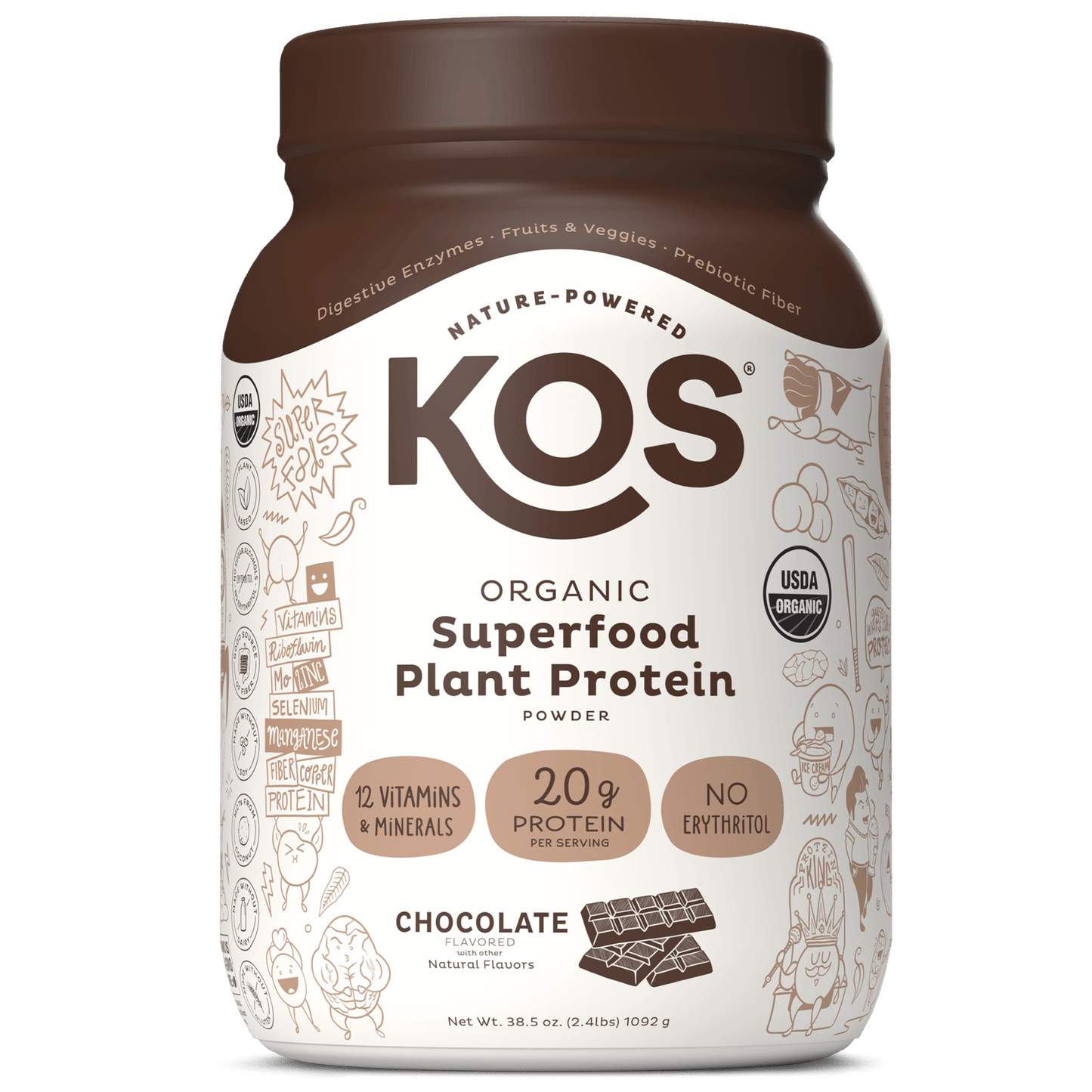 KOS Organic Plant Protein, Chocolate, 28 Servings