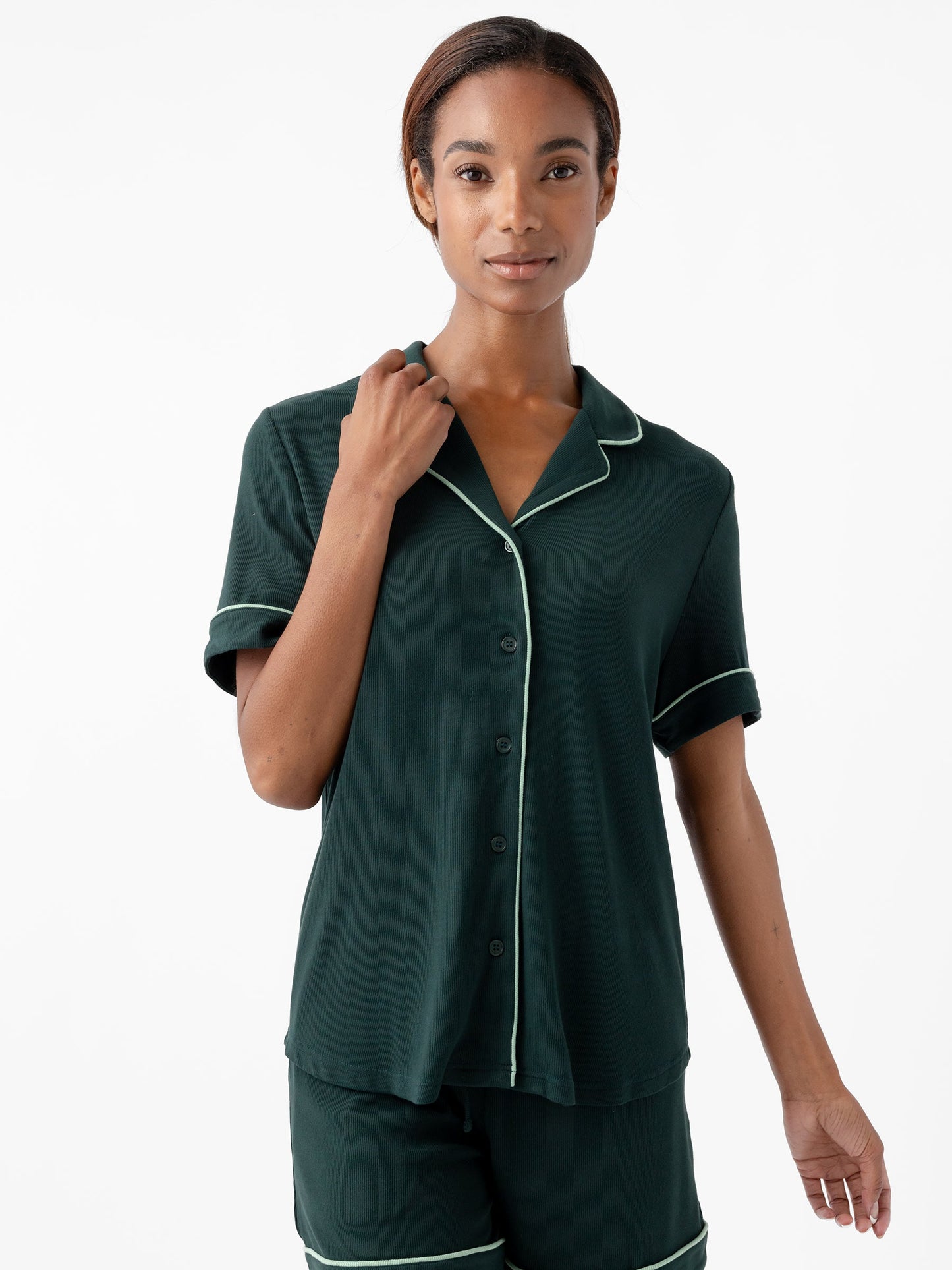 Women's Bamboo Rib-Knit Classic Short Sleeve Pajama Set