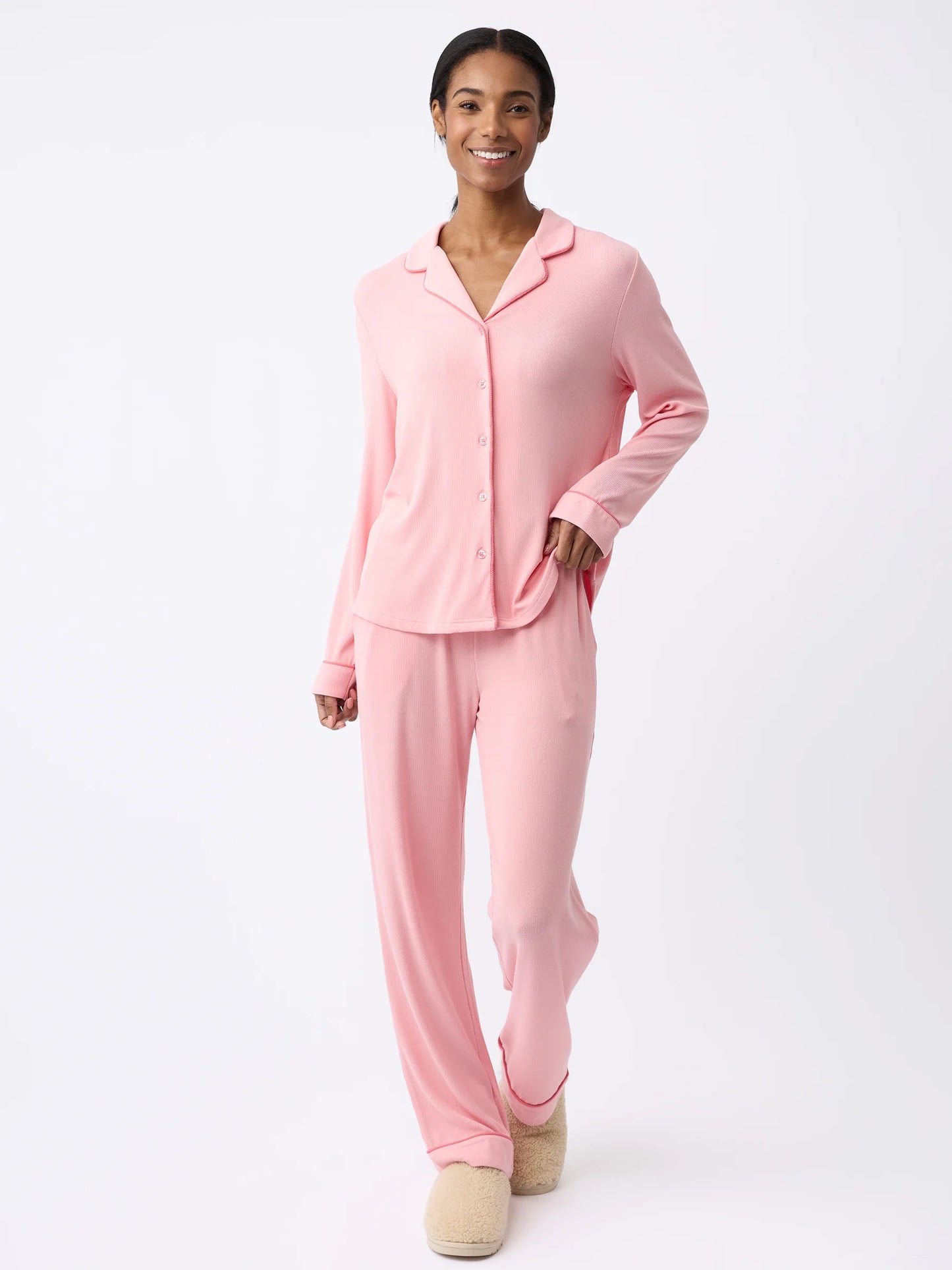 Women's Bamboo Rib-Knit Classic Long Sleeve Pajama Set