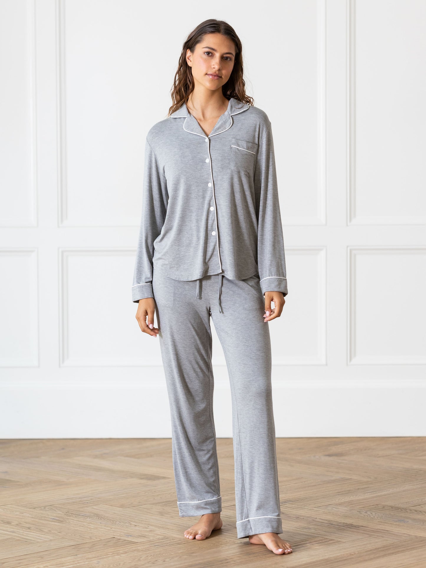 Women's Stretch-Knit Long Sleeve Bamboo Pajama Set PETITE