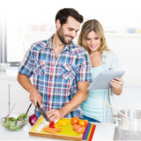 Cheer Collection Wood Cutting Board Set with Color Coded Trays