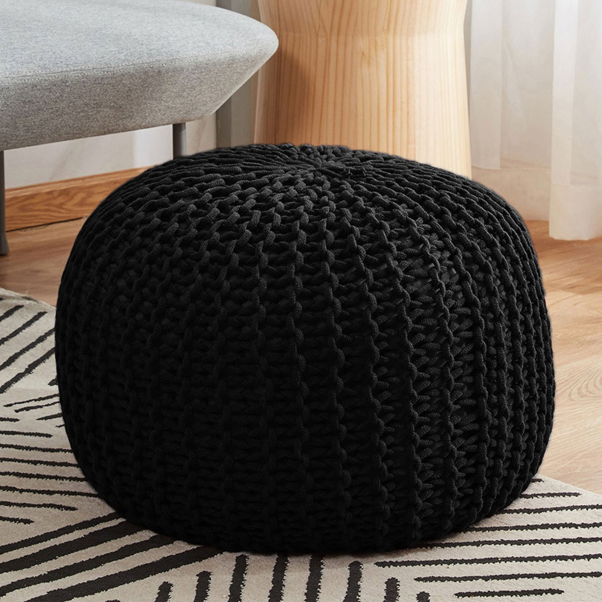 Cheer Collection 18" Round Pouf Ottoman - Chunky Hand-Knit Decorative and Comfortable Foot Rest