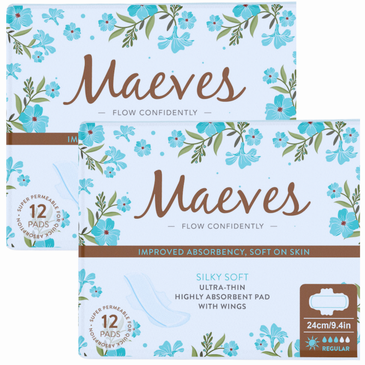 Ultra-Thin Regular Absorbency Sanitary Pads- 2 Packs by Maeves Pads