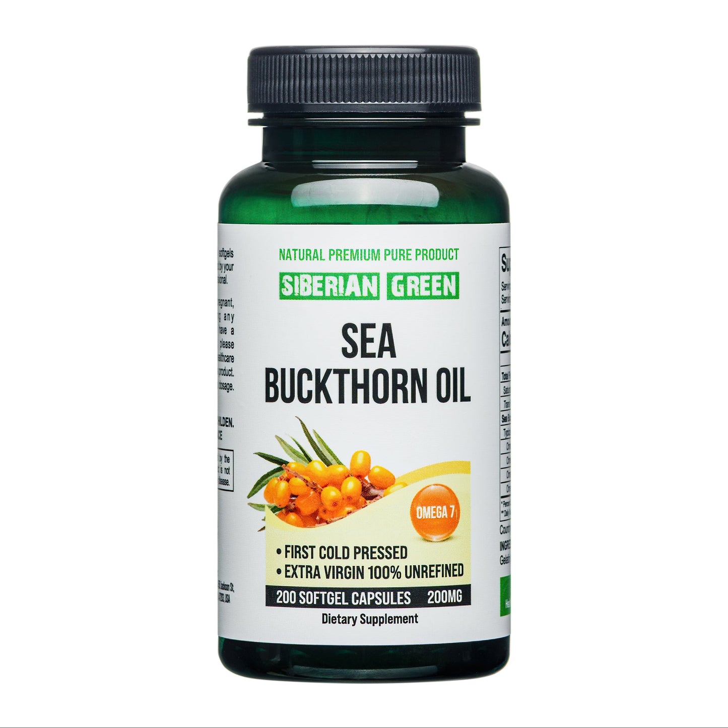 Siberian Sea Buckthorn Oil 200 Softgels Cold Pressed Unrefined Omega 7 Wild Harvested