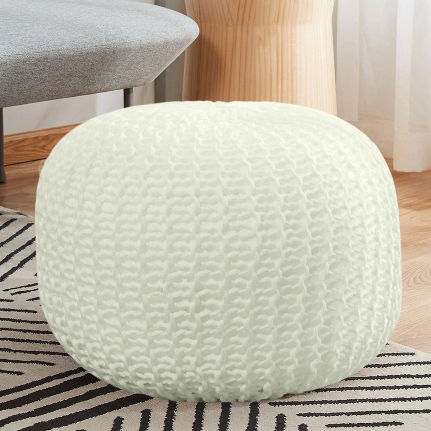 Cheer Collection 18" Round Pouf Ottoman - Chunky Hand-Knit Decorative and Comfortable Foot Rest