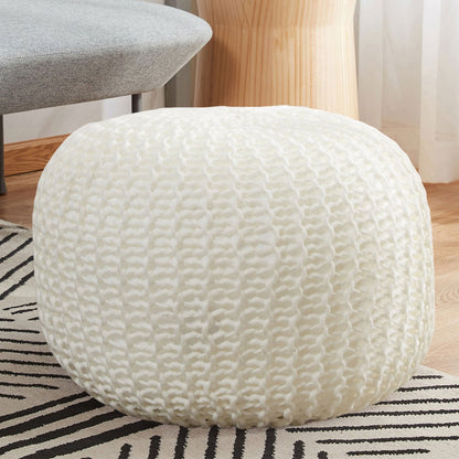 Cheer Collection 18" Round Pouf Ottoman - Chunky Hand-Knit Decorative and Comfortable Foot Rest