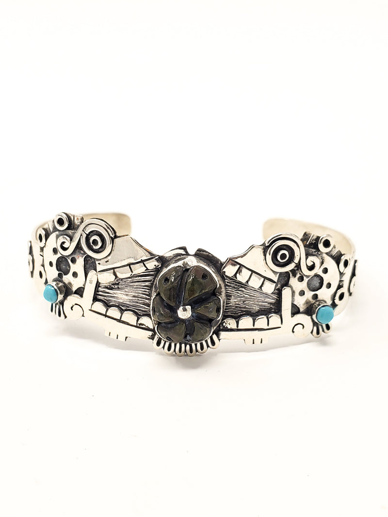 Miquiztli (Skulls) Peyote Silver Bracelet