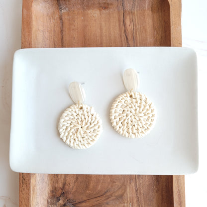 Dominica Earrings - Light Rattan Seashell by Spiffy & Splendid