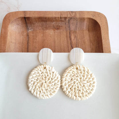 Dominica Earrings - Light Rattan Seashell by Spiffy & Splendid