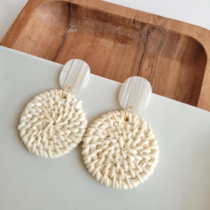 Dominica Earrings - Light Rattan Seashell by Spiffy & Splendid