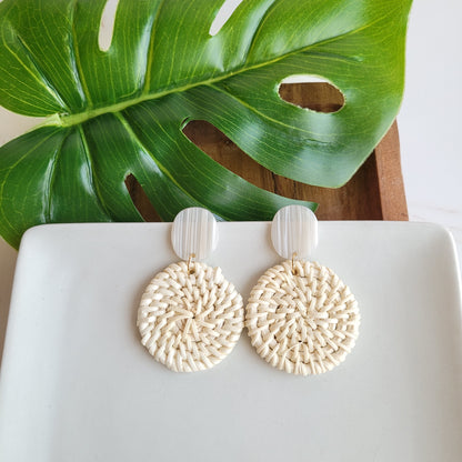 Dominica Earrings - Light Rattan Seashell by Spiffy & Splendid