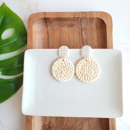 Dominica Earrings - Light Rattan Seashell by Spiffy & Splendid