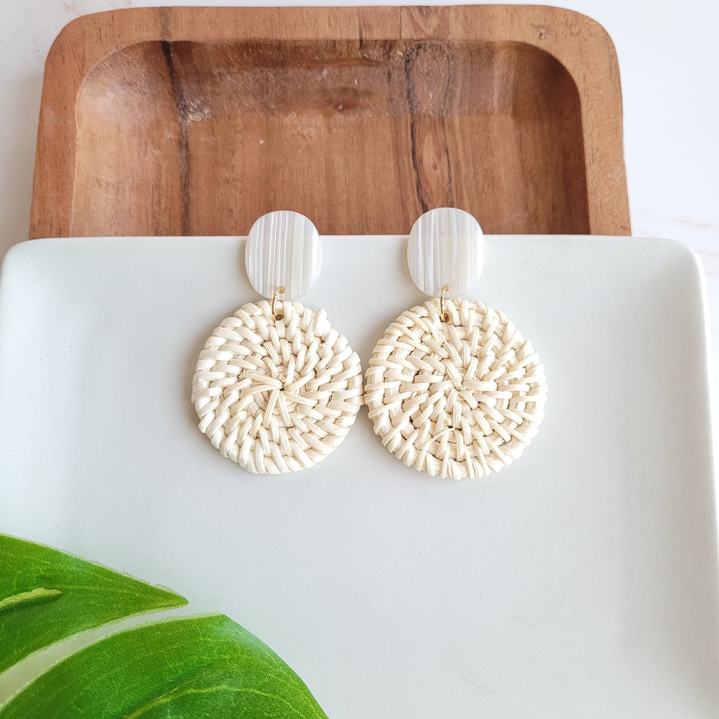 Dominica Earrings - Light Rattan Seashell by Spiffy & Splendid