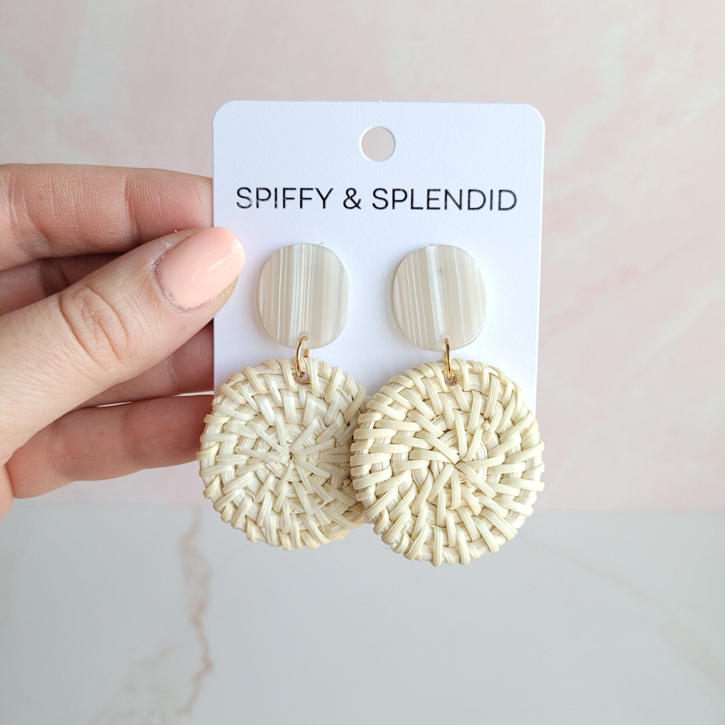 Dominica Earrings - Light Rattan Seashell by Spiffy & Splendid