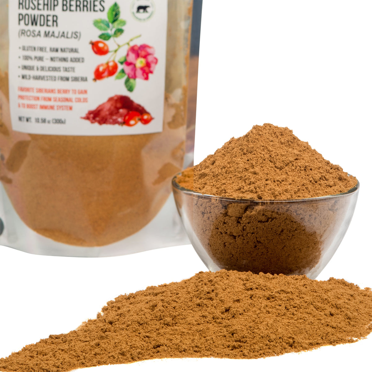 Siberian Rose Hips Powder 300g (10.58 oz) - Rosehips Herbal Tea Flour from Wild Harvested Seeds