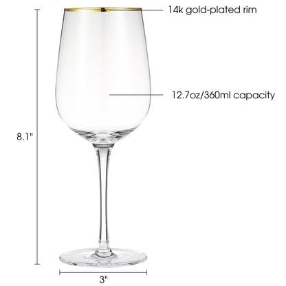 Berkware Luxurious and Elegant Long Stem Red Wine Glass with Gold tone Rim -  Set of 6